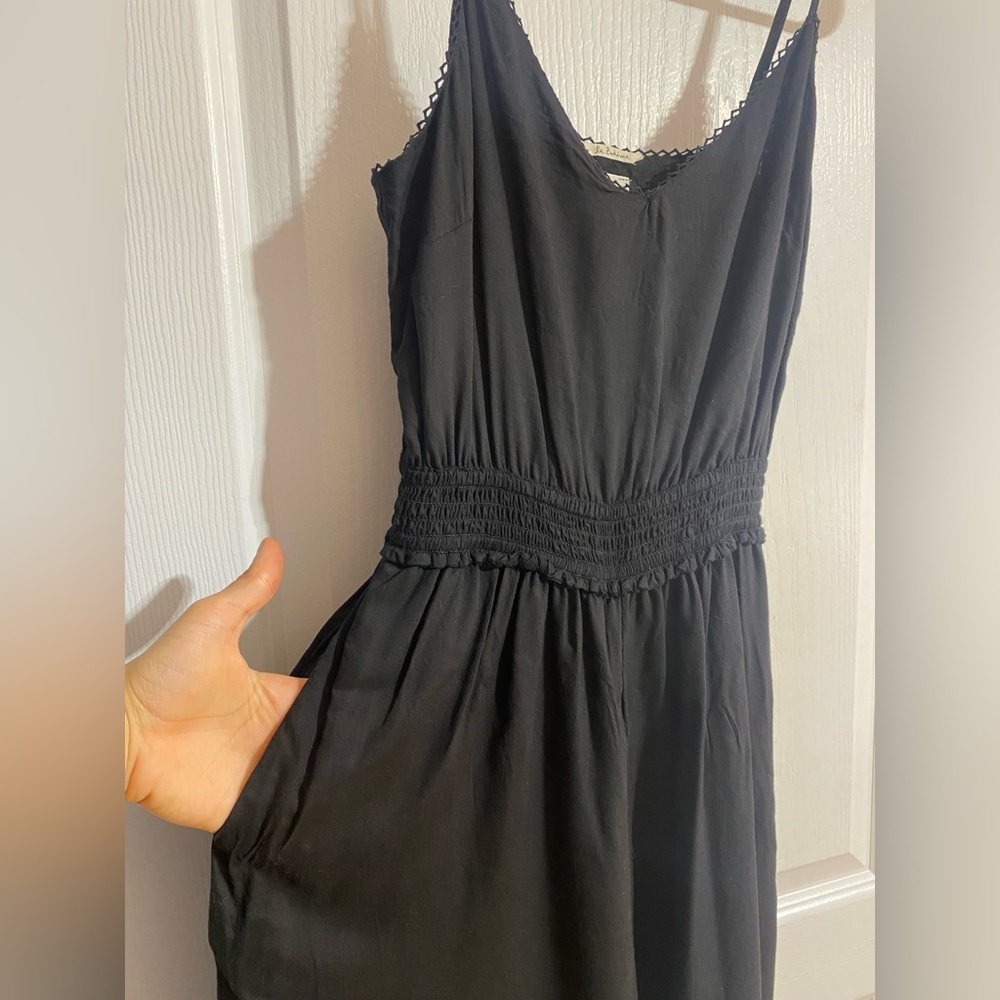 Aritzia Wilfred Irene Wide Leg Flowy Lace Trim V-Neck Black Modal Romper Size XS - Picture 8 of 16